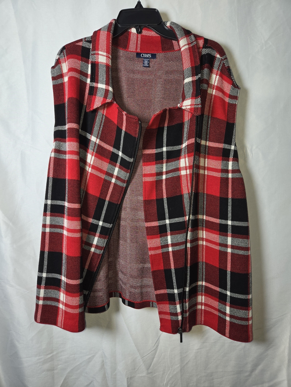 Chaps By Ralph LaurenRed Black White Plaid Zip-Front Women's Vest - Picture 7 of 8
